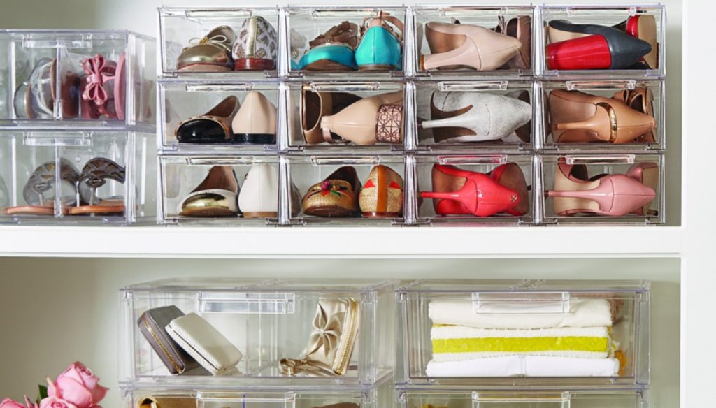 store your shoes in clear shoe boxes